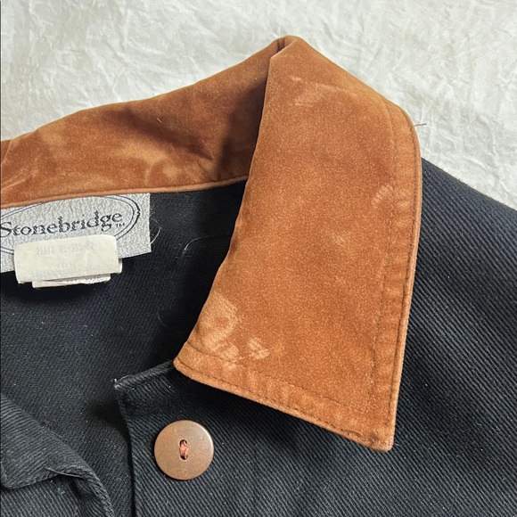 Black Denim Vest with Brown Suede Collar - Picture 4 of 6
